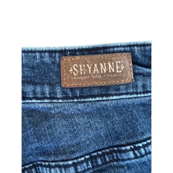 Shyanne Flare Denim Jeans Womens 31W x 34L Dark Wash High Rise Distressed Hem - Picture 6 of 6